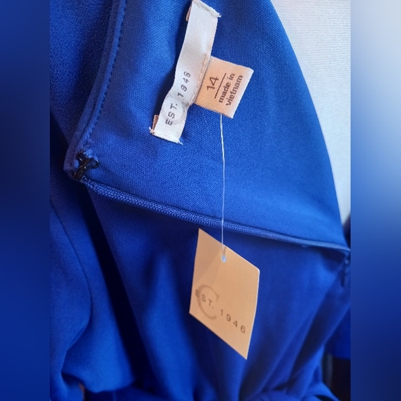 C Est 1946 Beautiful Electric Blue Feminine Dress Ladies 14 New Princess Diana - Picture 3 of 6